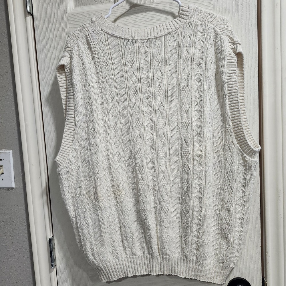 Roundtree & Yorke Sweater Vest XL Cream Cable Knit Textured V Neck Pullover - Picture 8 of 10